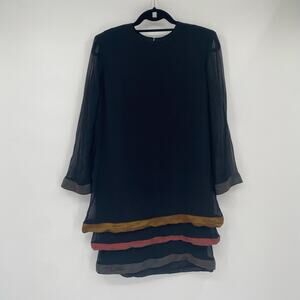Darby Scott Black Silk Vintage Long Sleeve Shift Dress Size 10